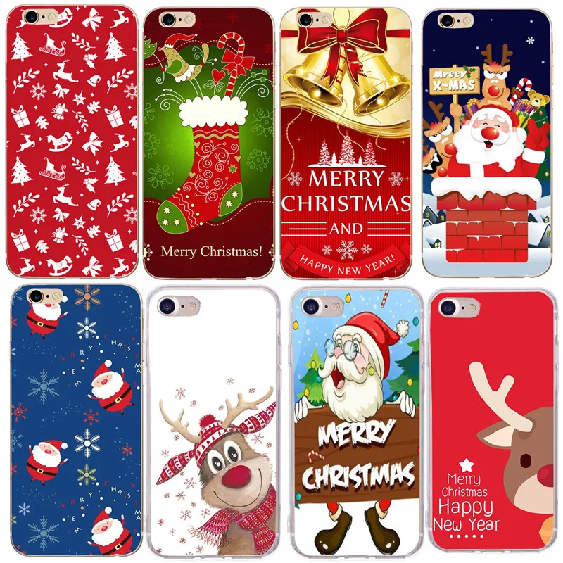 

For Apple iPhone 5 5S SE 6 6S 7 8 Plus X Case Christmas Deer Happy New Year Gift Cartoon for iphone XS Max XR 6 s 7 8 Plus Shell