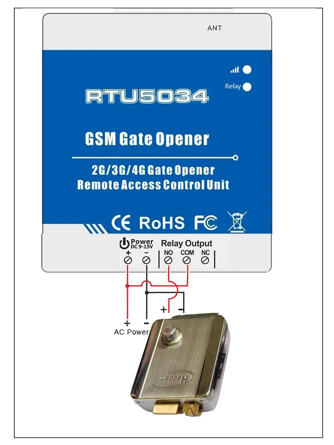 RTU5034 GSM Gate opener Wiring connection with door lock