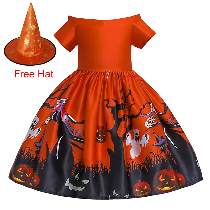 Костюм на Хэллоуин для девочек, детские платья для девочек, платье принцессы, детское нарядное рождественское праздничное платье на день рождения, 5, 6, 7, 8, 9, 10 лет - Цвет: Orange red