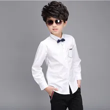 Детская одежда; Новинка года; весенние белые хлопковые рубашки с длинными рукавами для мальчиков