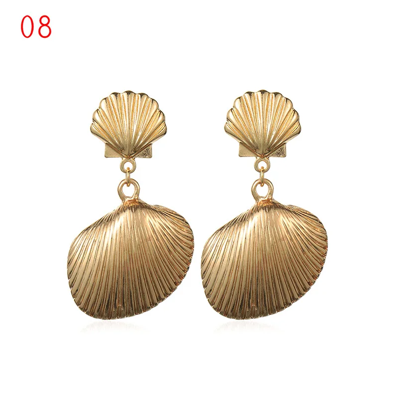 1Pair Summer Retro Fashion Shell Earrings Women Gold Color Geometric Irregular Starfish Conch Statement Jewelry Accessories - Окраска металла: 08