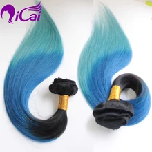 Blue Clip In Hair Brazilian Virgin Hair 10pc/set Ombre 2 Tone 1b/Blue/Green Clip In Hair Extension Ombre Blue Clip In Human Hair