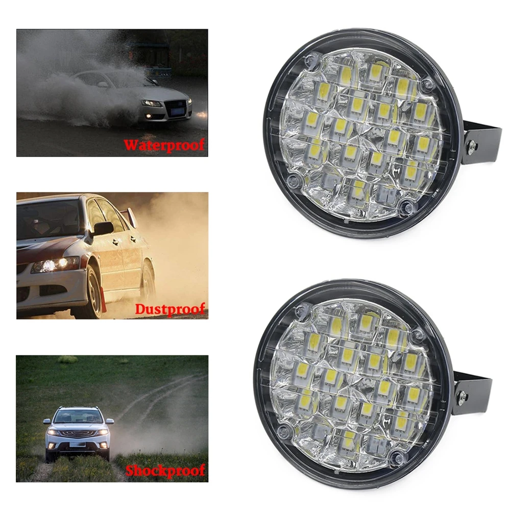 

2Pcs White 12V 18W 18 LED DRL Round Daytime Running Light Car Tail Fog Day Driving Lamp for Truck Van SUV ATV Motorcycle Bike