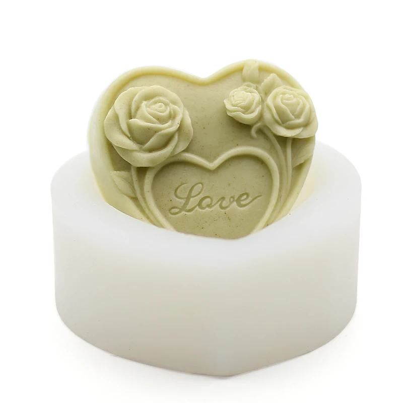 High end DIY handmade soap mold, heart shaped rose gift soap food grade silica gel mould