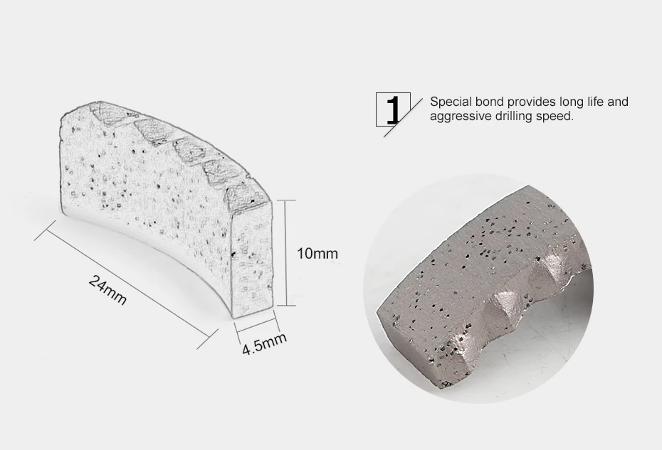 DC-DSCB03 алмазное буровое долото сегменты M Тип 24x4,5x10 мм для влажного бурения Сверло по бетону