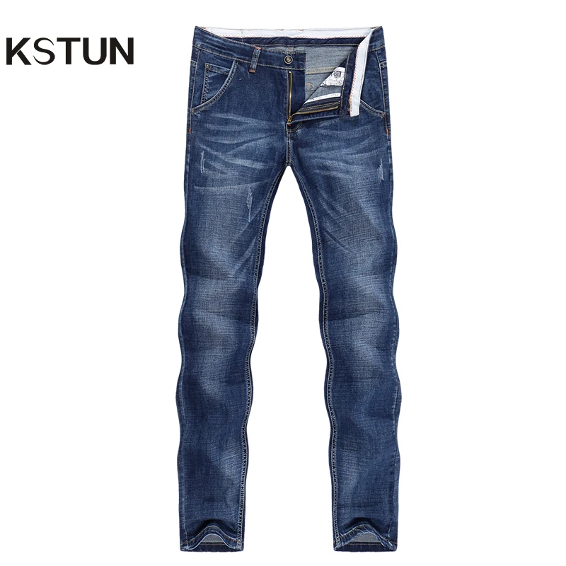 KSTUN Jeans Men Summer 2021 Thin Blue Slim Straight Denim Pants Casual ...