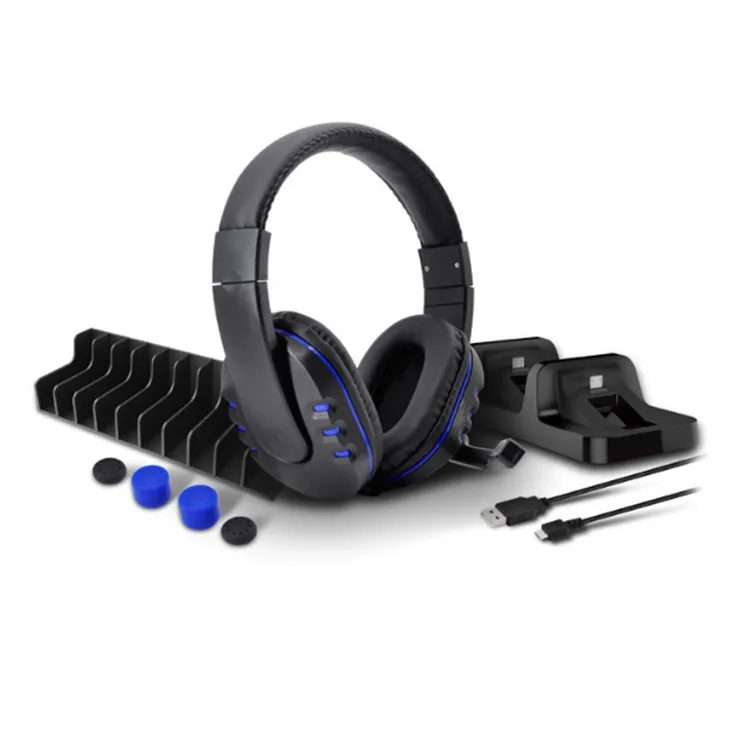 Headband Game Disc Storage Dual Charging Dock Charging Cable Thumbstick Headphone For Sony Playstation 4 / PS4 Slim / Pro