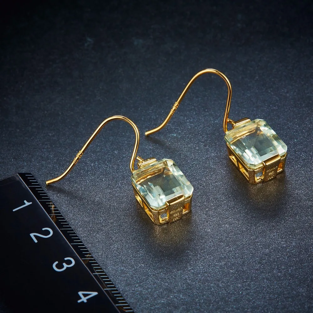 Серьги кольца Hutang из серебра 925 пробы с натуральным камнем карата и зеленым