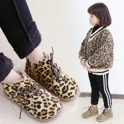 2019 новые зимние сапоги для девочек, детская обувь из хлопка, зимние фланелевые Ботинки martin с леопардовым принтом, ботинки, детская обувь