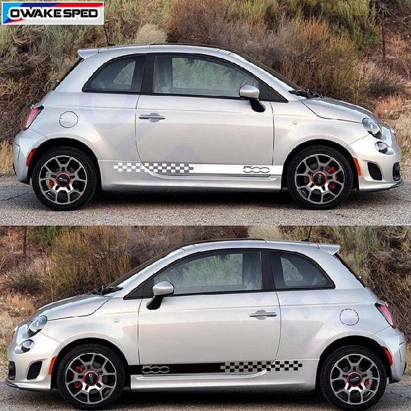 Автомобильная боковая юбка в полоску для Fiat 500 сетка флаг графика Виниловая