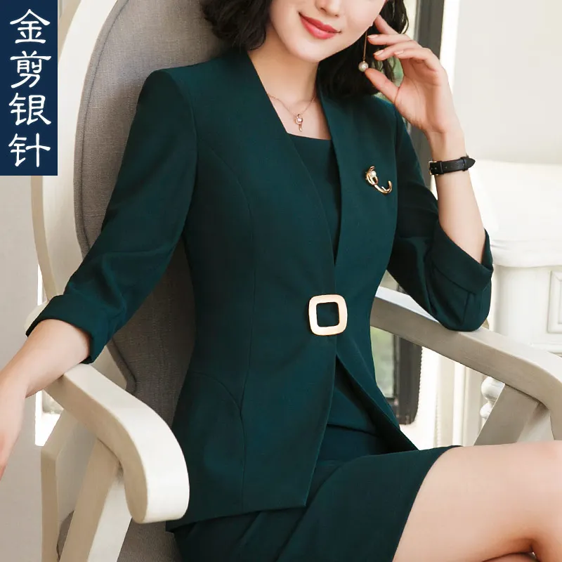 Goede Nieuwe Professionele Kantoor Dame Blazer Pak Vrouwelijke Mode Elegante Blazer Zomer Half Mouw Slanke Vrouwen Plus Size Formele Jas
