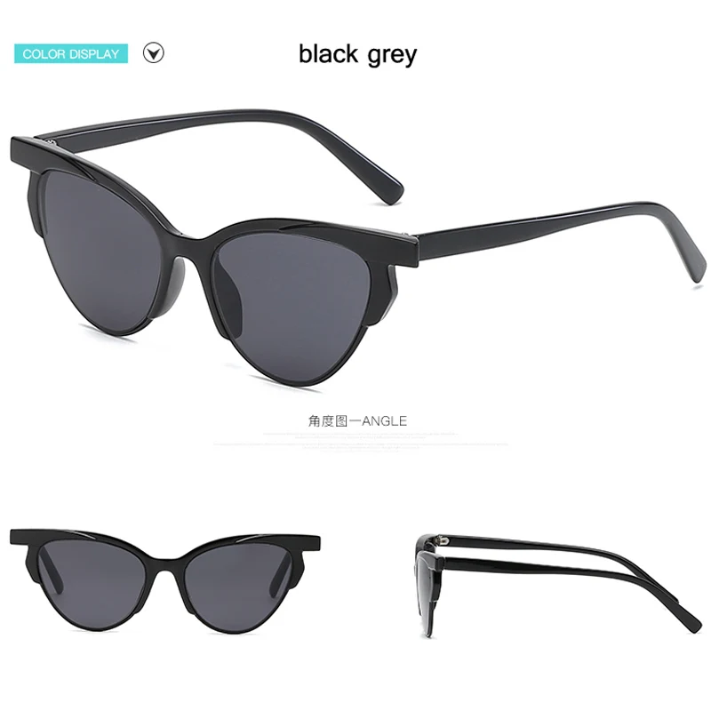 Женские солнцезащитные очки кошачий глаз, брендовые дизайнерские солнцезащитные очки без оправы, желтые очки, женские модные очки UV400 - Цвет линз: black-grey