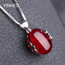 Enviar Certificado de Identificar! YINHED Moda Sintético Rubí Collares y Colgantes de Plata de Ley 925 Collar de la Declaración Mujeres ZN060