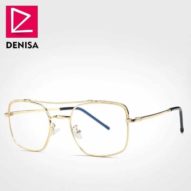 DENISA, оптическая оправа для очков, прозрачные линзы, квадратная оправа для очков для женщин/мужчин, брендовые дизайнерские очки Oculos G23041 - Цвет оправы: Gold Frame ClearLens