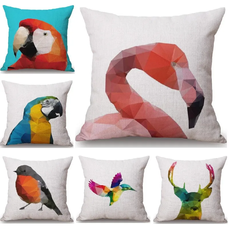 Cushion Case Linen 3D Pixels Flamingos Patterns Cover Car Sofa Throw Pillows Decorative Pillowcase almofada decorativos cojines