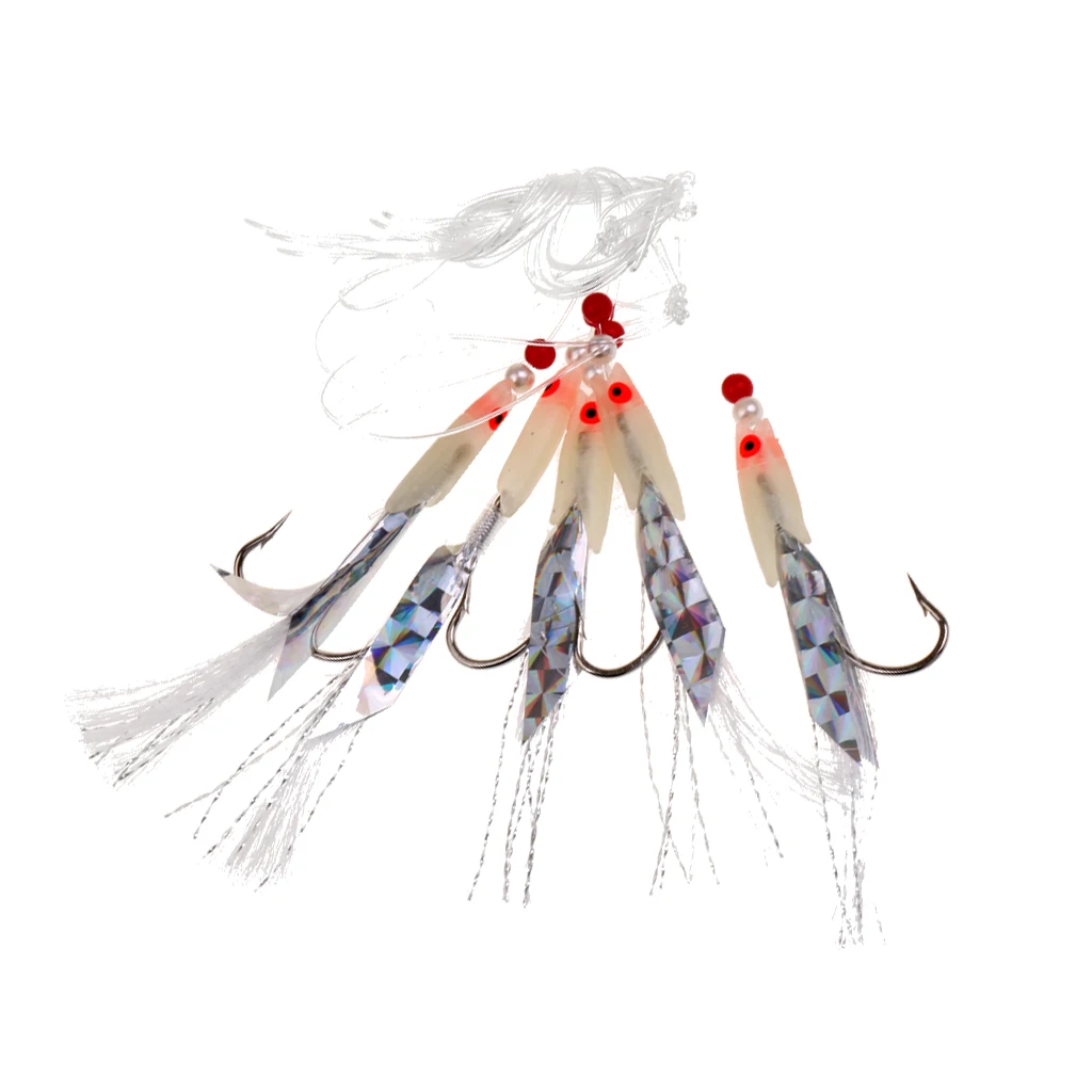 5 Pieces/Pack Freshwater/Saltwater Fishing Lures Fishing Sabiki Bait Rigs Fish Skin/Feather Hooks 3/0# Anzuelo crochet
