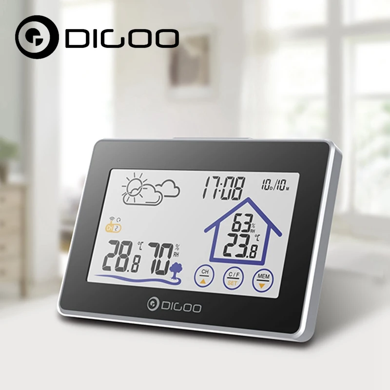 

Digoo DG-TH8380 Wireless Touch Screen Weather Station Thermometer Outdoor Forecast Sensor Clock for Outgoing