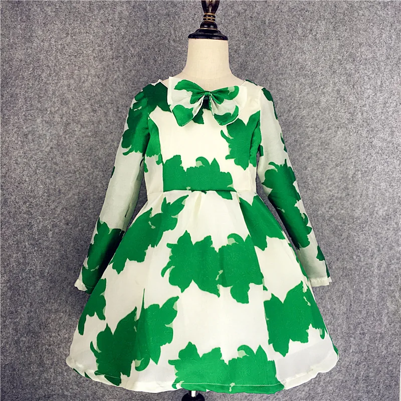 girls Princess long sleeved font b dress b font kid green gauze clothes