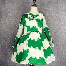 girls Princess long-sleeved dress kid green gauze clothes