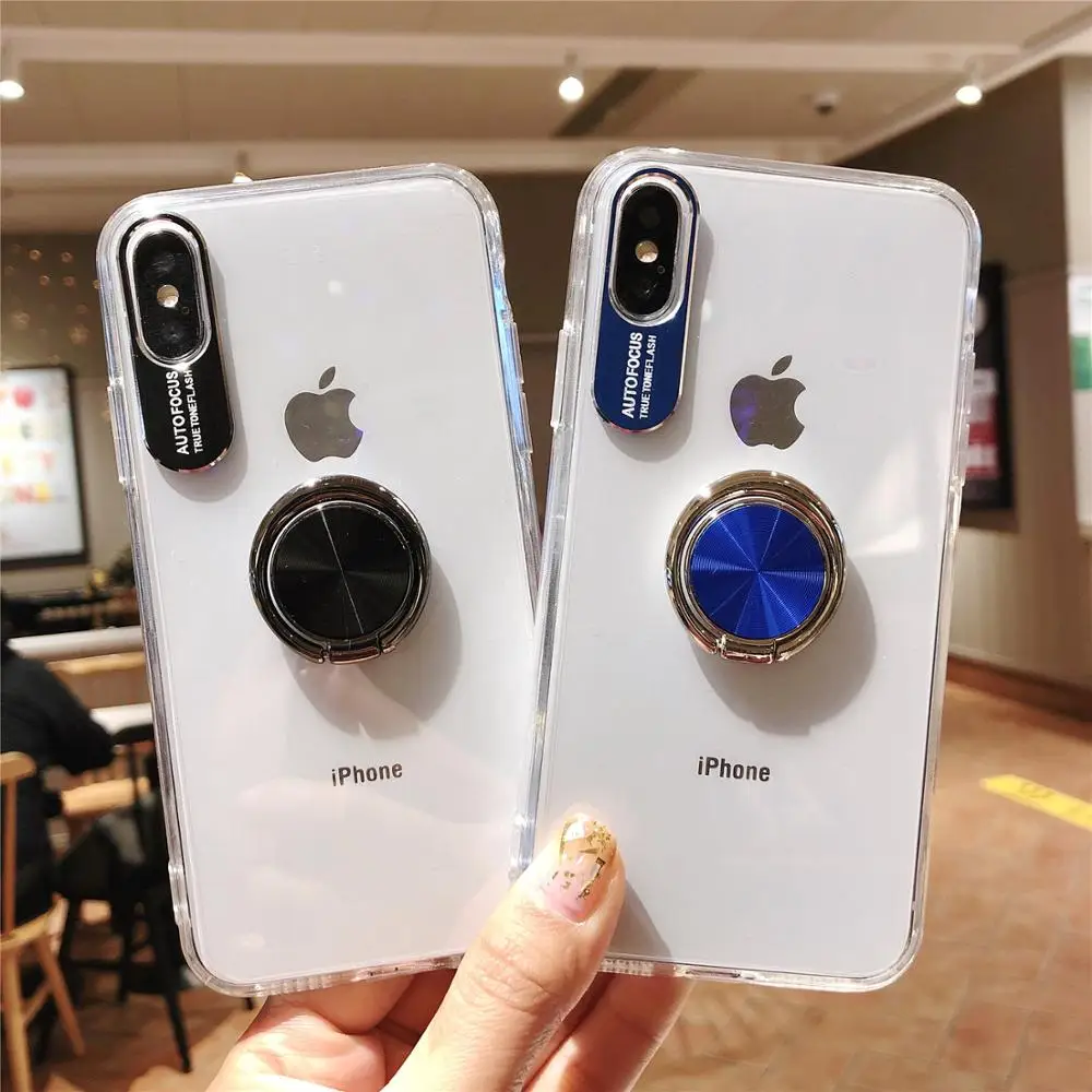 Прозрачный Акриловый чехол подставка для iPhone Xs Max XR X 360 пальцев магнитный