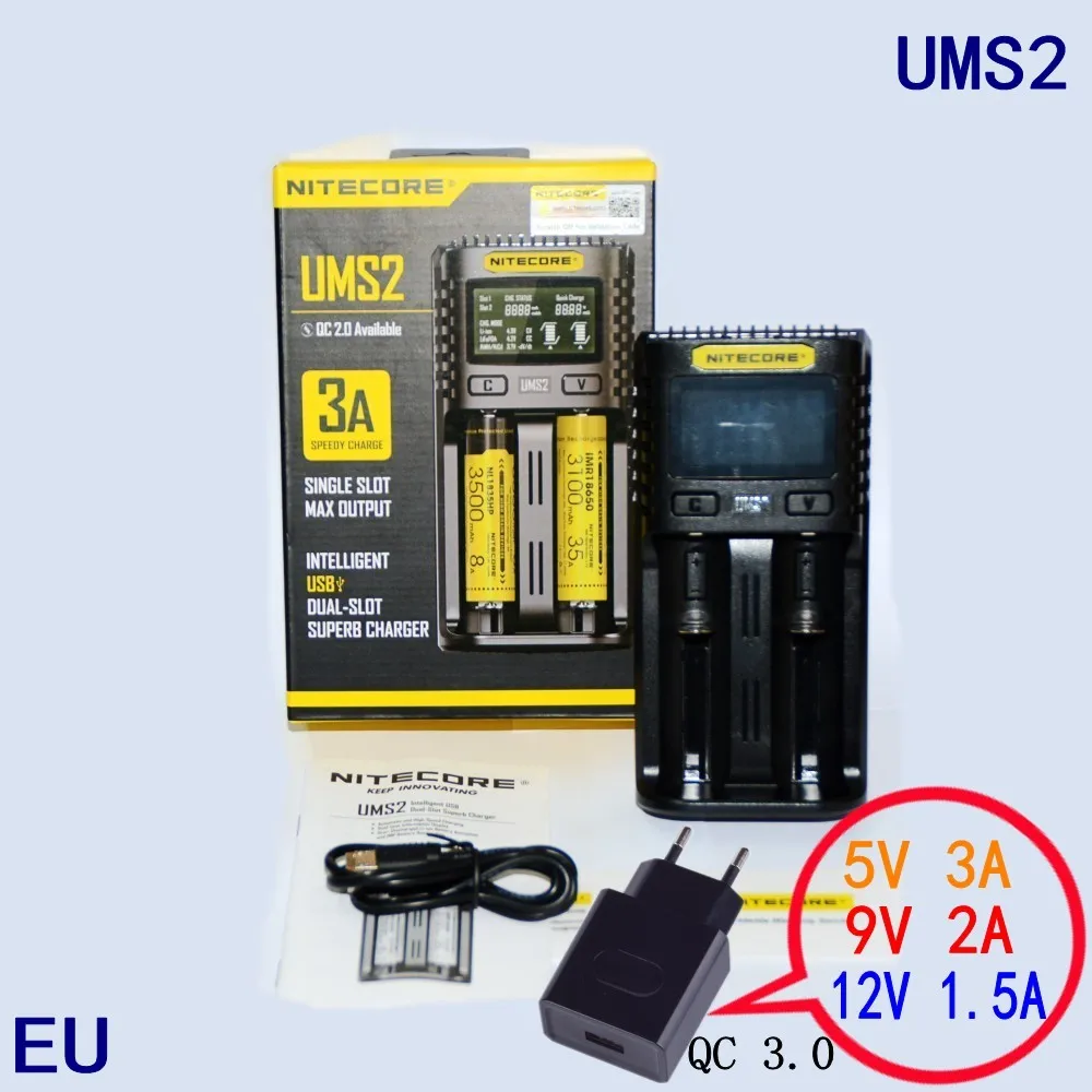 NITECOR UMS2 C4 VC4 lcd умное зарядное устройство для литий-ионных/IMR/INR/ICR/LiFePO4 18650 14500 26650 AA 3,7 1,2 V 1,5 V батареи D4 - Цвет: UMS2 add QC3 EU