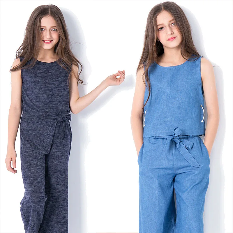 

2019 Girls Summer Solid color for Kids Sleeveless Shirts Nike pants Pants Suits Child Chiffon Tops Trousers Girls Clothing Sets
