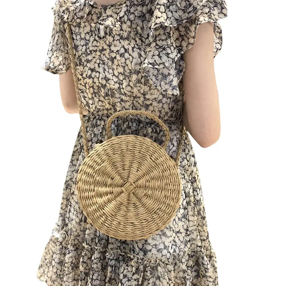 Straw Braided Round Rattan Bag Fashionable Natural Straw Hand-woven Holiday Beach Single-shoulder Bag For Women Ladies bags