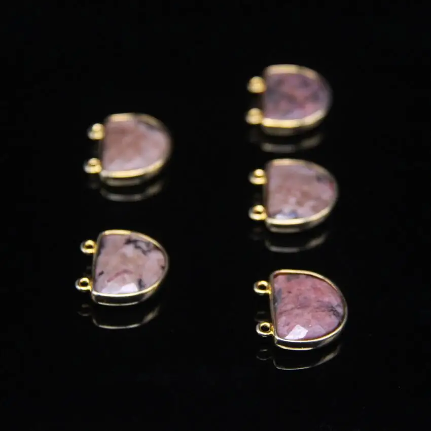 

5pcs Natural Rhodochrosite Charms Faceted Slab Double Bail Necklace Pendants,Golden Plated Stone Connector Jewelry Supplies