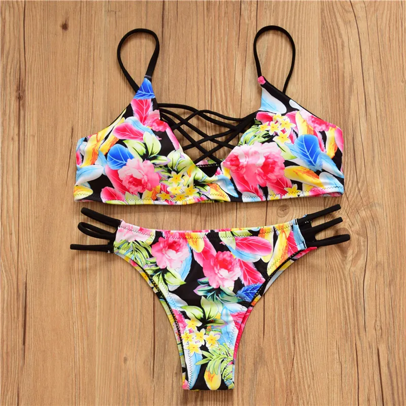 2017 nuovo fiore della stampa floreale del costume da bagno della fasciatura del bikini bottoms costume