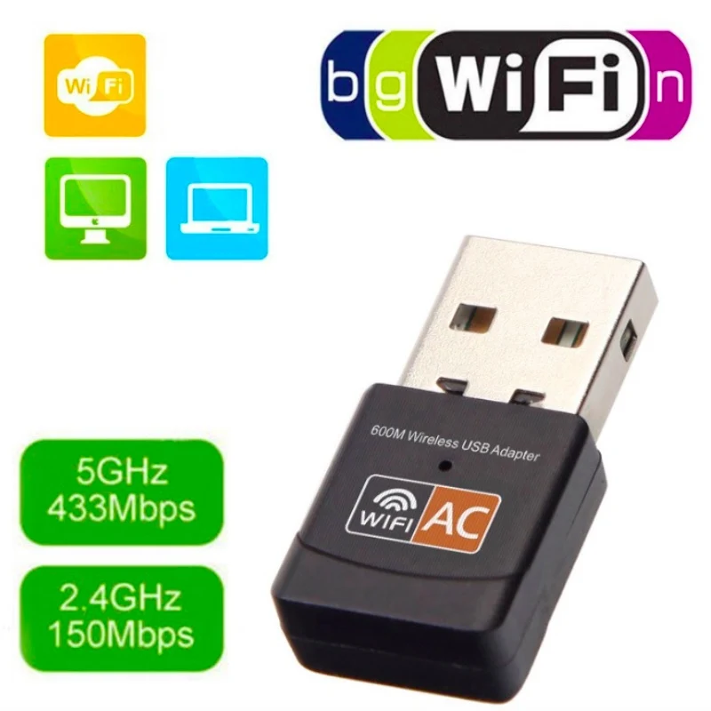 

Dual Band 802.11b/n/g/acWireless 600Mbps USB wifi Adapter AC600 2.4GHz 5GHz WiFi Antenna PC Mini Computer Network Card Receiver