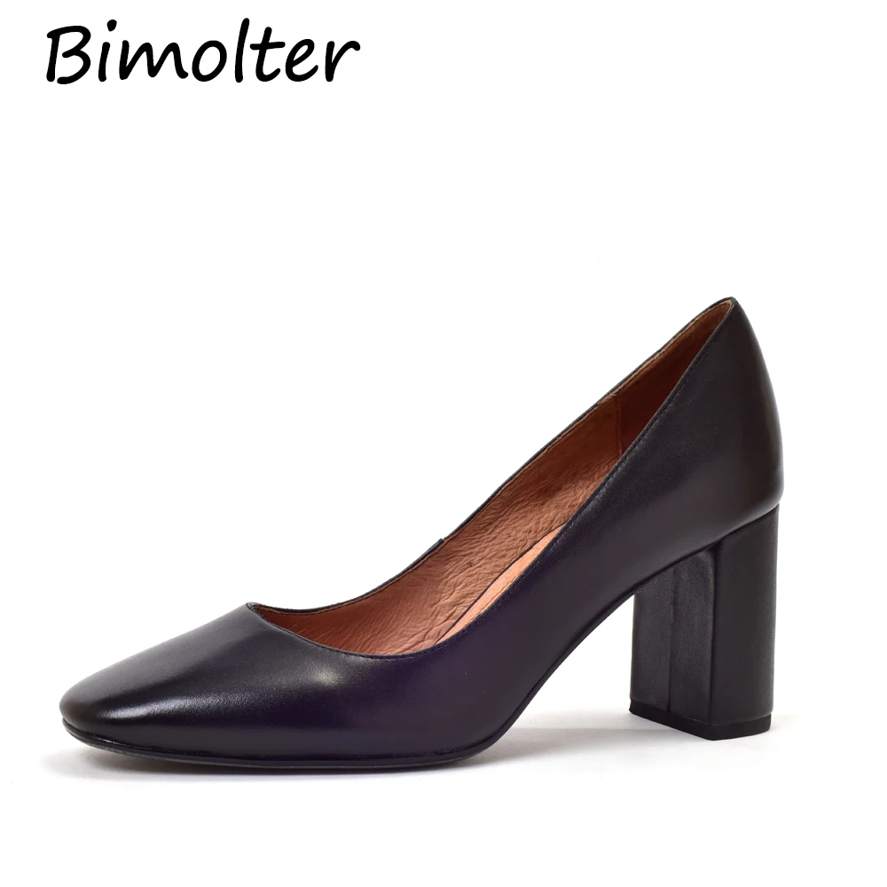 

Bimolter Women Genuine Leather Pumps Handmade Quality Round Toe Shoes Elegant Office Party Casual High Heels Simple Style NB093