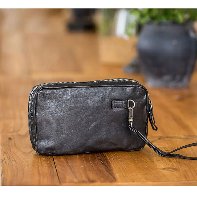 AETOO Men's handbag leather casual handmade retro day clutches  head-layer cowhide male large capacity clutch mobile phone bag