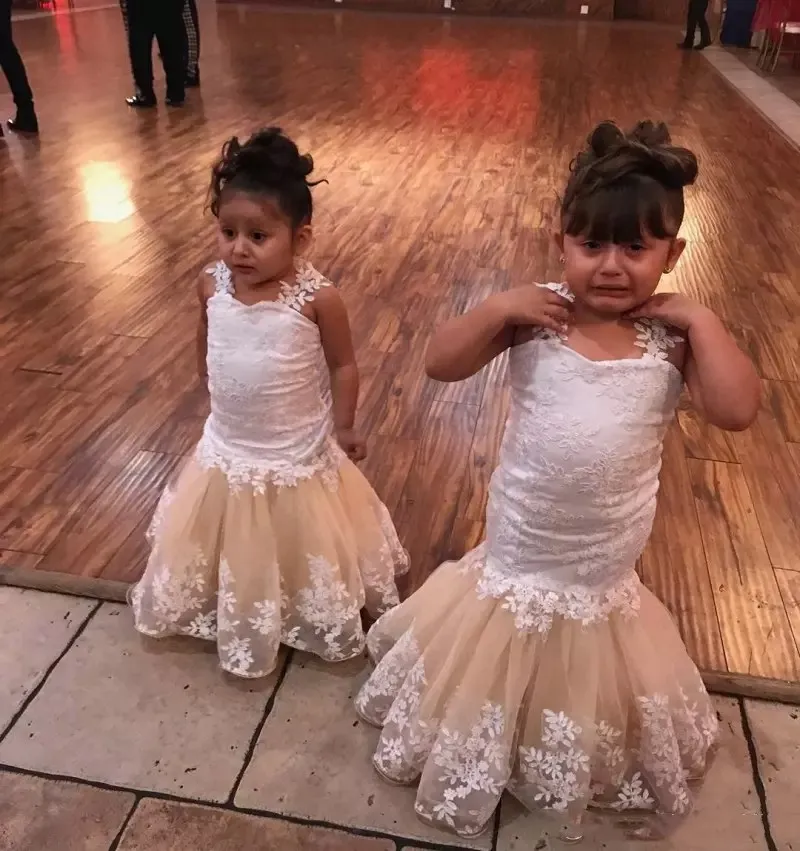 

2019 Toddler Mermaid Flower Girl Dresses For Weddings Ivory Champagne Floor Length Kids Pageant Party Gowns