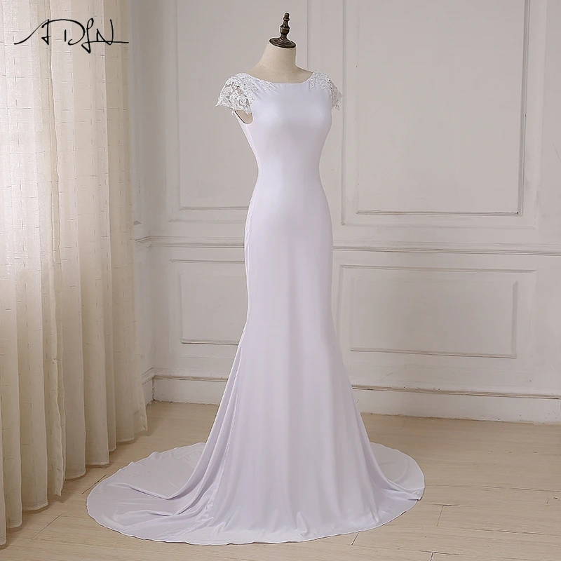 ADLN New Long White Mermaid Wedding Dresses Cheap Scoop Neck Open Back Beach Boho Wedding Gowns Court Train Robe De Mariage