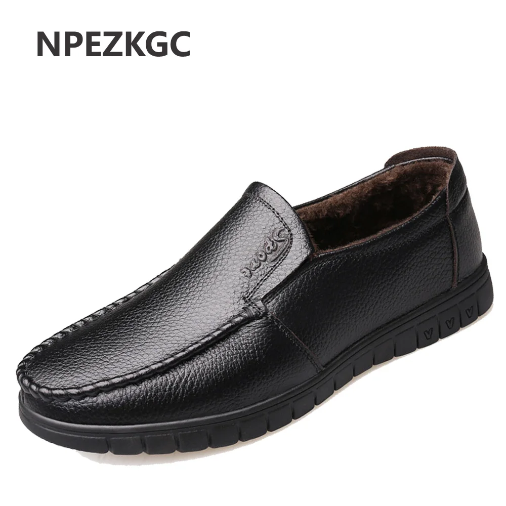 NPEZKGC/Новинка года; Высококачественная обувь из натуральной кожи; Теплая мужская обувь на меху без застежки; зимняя обувь; мужская повседневная обувь