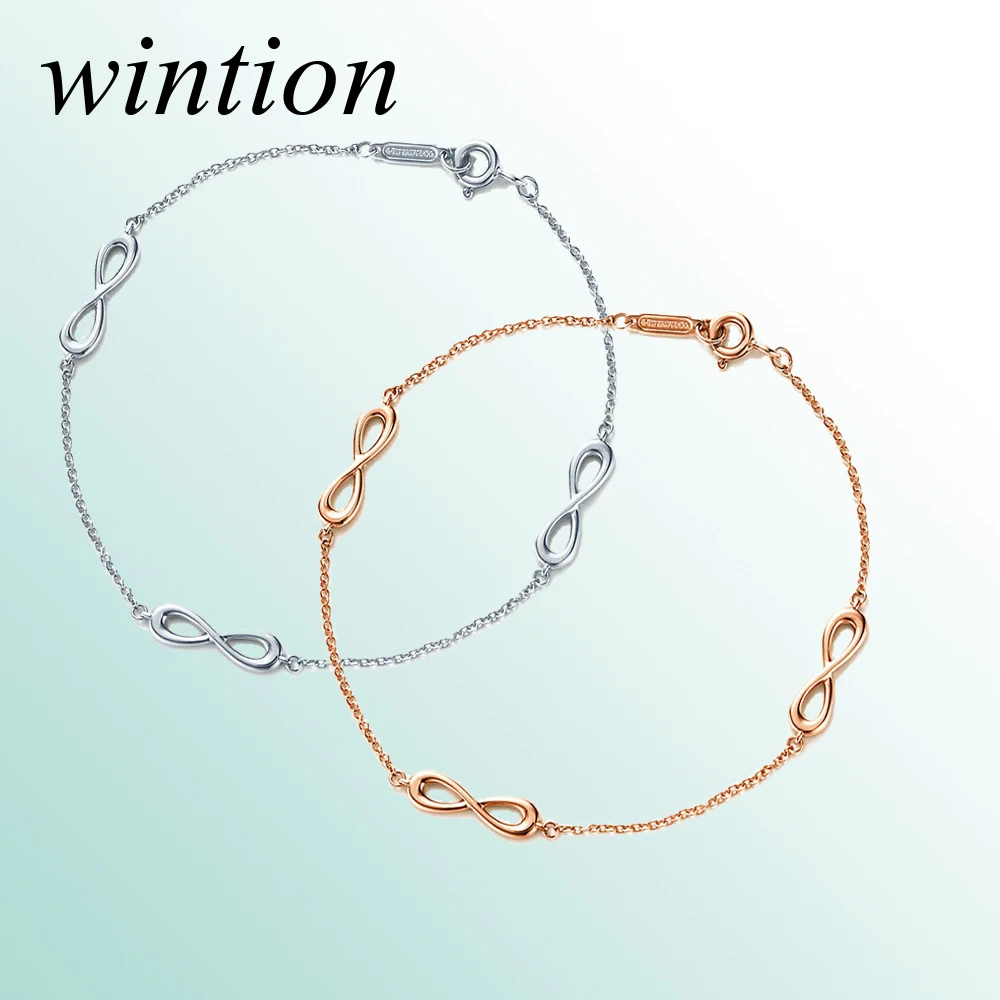 

Wintion tiff figure eight rose gold and silver bracelet adjustable 1:1 original 100% 925 sterling silver free shipping jewelry