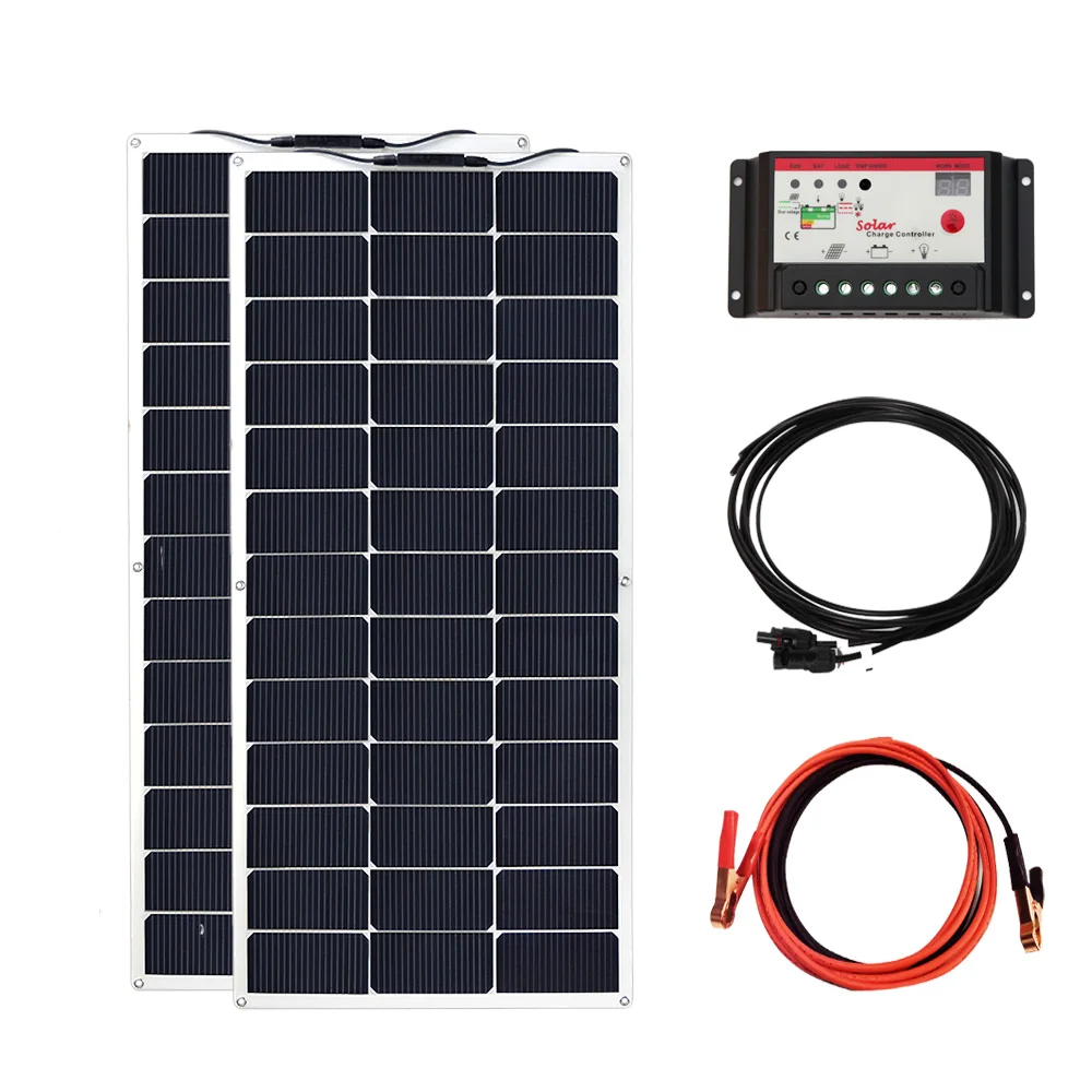 

XINPUGUANG 200w solar system 100w flexible solar panel High efficiency monocrystalline silicon cell module 20A controller cable