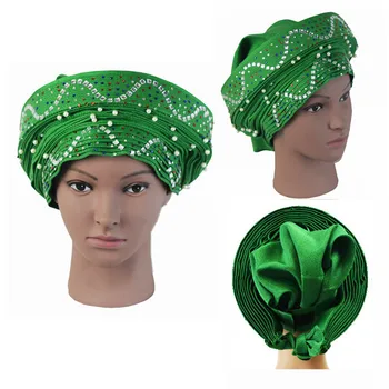 

African Headwear For Weddings 022 High Quality Beaded Auto Sego Gele Headtie