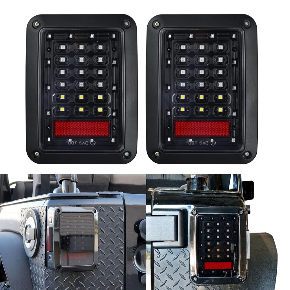 LED Tail Lights for 2007-2016 Jeep Wrangler JK Brake Reverse Turn Singnal Lamp Back Up Rear Stop Light Daytime Running Lights (16)