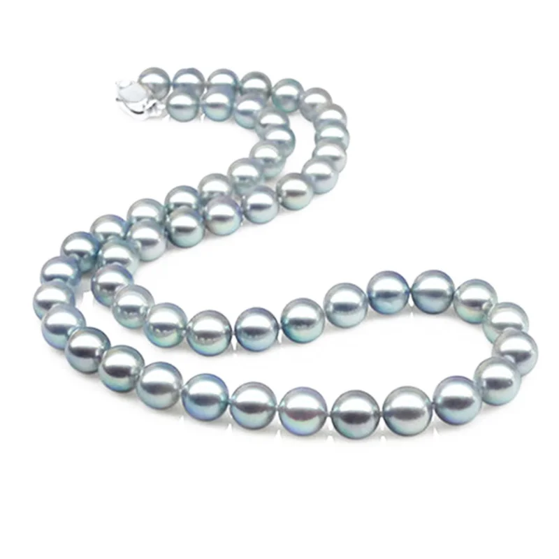 High quality 8 12mm Perfect round Natural shell gray pearl necklace ...