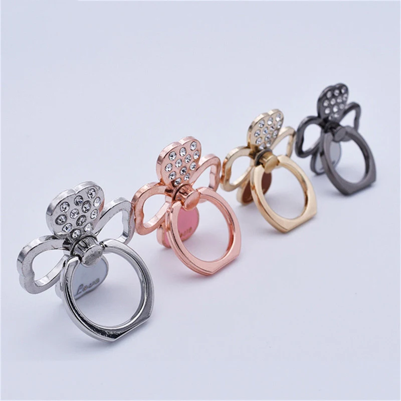 

Finger Bracket Smartphone Desk stand Grip Socket Mount Cute Metal Cell Phone Crystal Clover Holder Round 360 Ring Stand