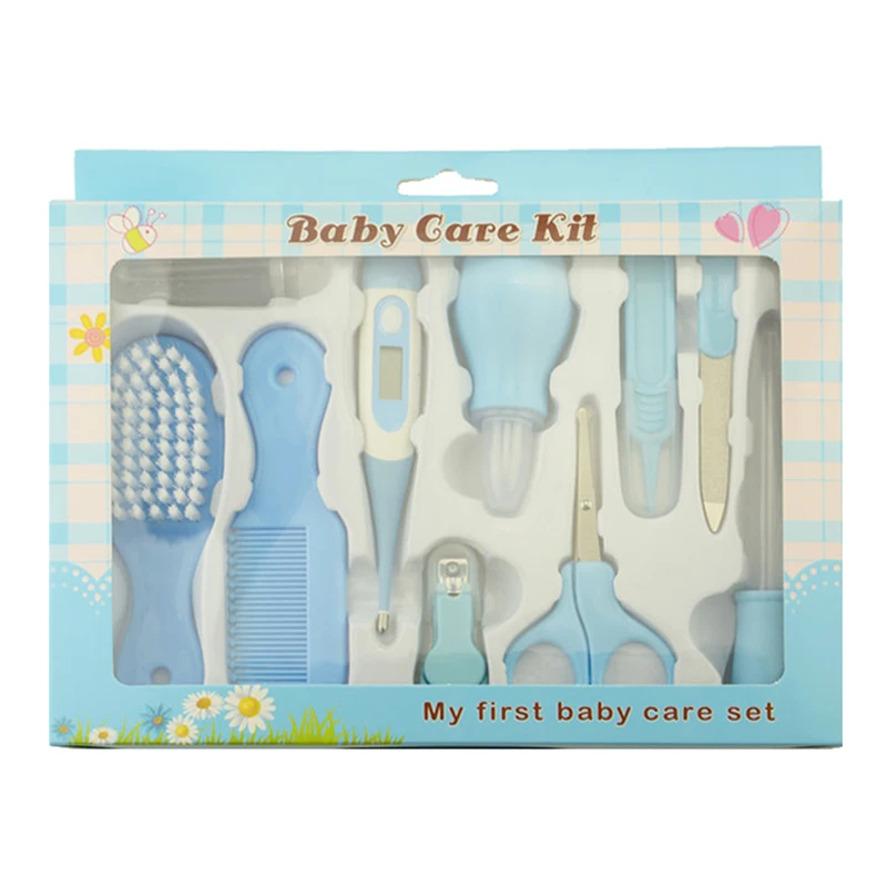 Детский набор для ухода за новорожденными, портативный набор для здоровья младенцев, аппаратный термометр для маникюра, кусачки для ногтей, инструменты для ухода - Цвет: 10pcs blue