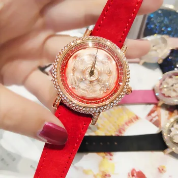

2019 New Designs Rotating Quartz Watch Waterproof Fashion Hollow Flower Zircon Watch for Women Jewelry