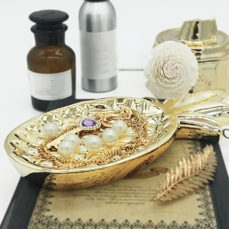 Керамический лист ананаса в скандинавском стиле, ювелирное блюдо, домашнее украшение, поднос для хранения, фарфоровый конфетный брелок, ювелирное изделие