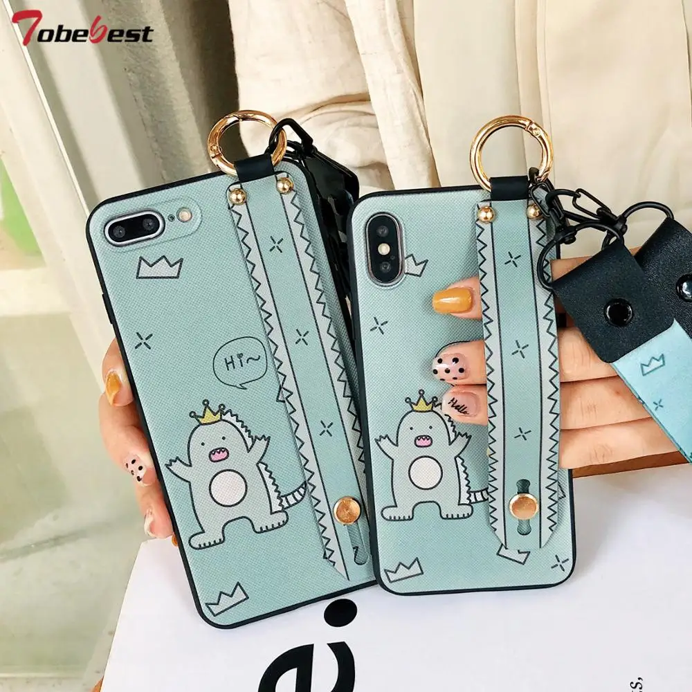 

Wrist Strap Soft TPU Phone Case For iphone X XS MAX XR 6 6s 7 8 plus 7Plus 8Plus XSMAX Cute Dinosaur Pattern Silicone Case Cover