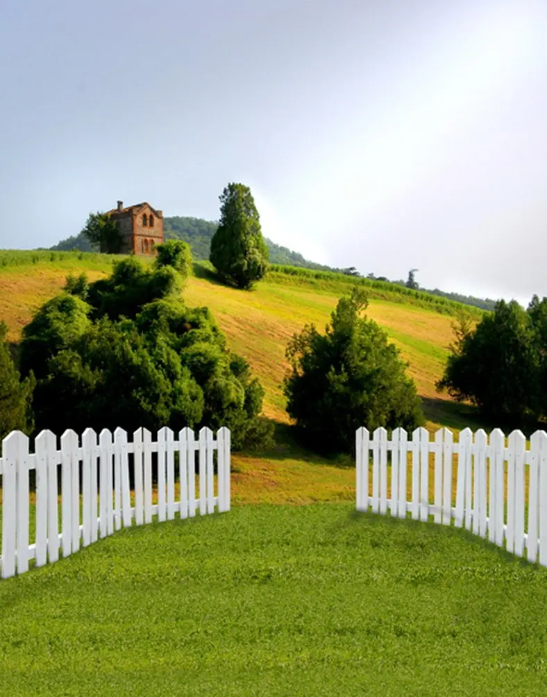 

5x7ft Fence Tree Lawn House Photography Backdrops Photo Props Studio Background