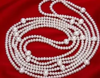 

free shipping HUGE 50"5-11MM NATURAL SOUTH SEA WHITE ROUND PEARL NECKLACE