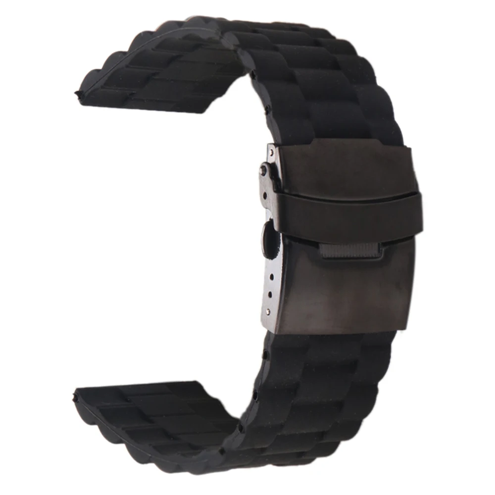 BEAFIRY Soft Silicone Rubber Watch Band Strap20 22 24mm Waterproof Watchband black