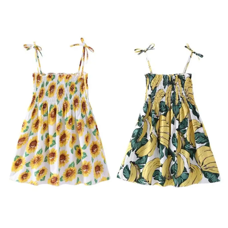 

Summer Bananas Sunflower Print Girls Wrap Chest Spaghetti Strap Dresses