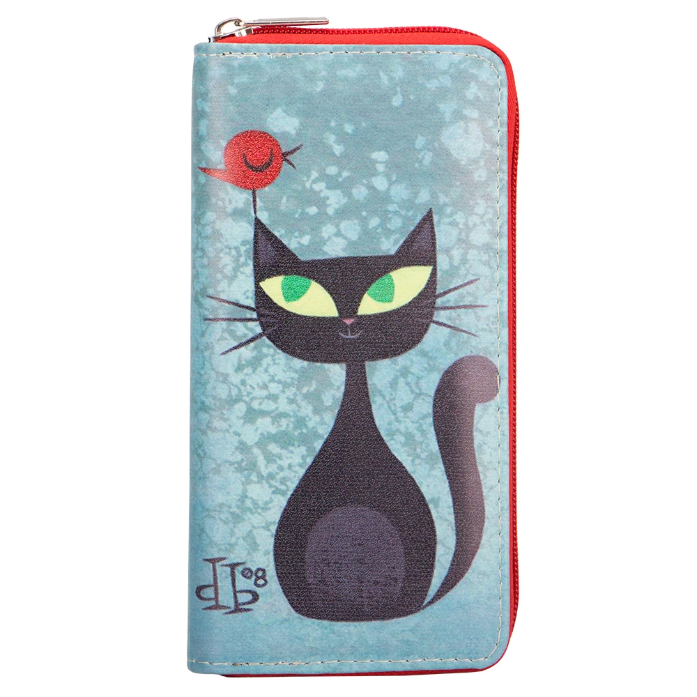 

Sansarya Animals Lovely Cartoon Black Cats Printed Long Women Wallet Fashion Style PU Leather Zipper Card Holder Phone Purse